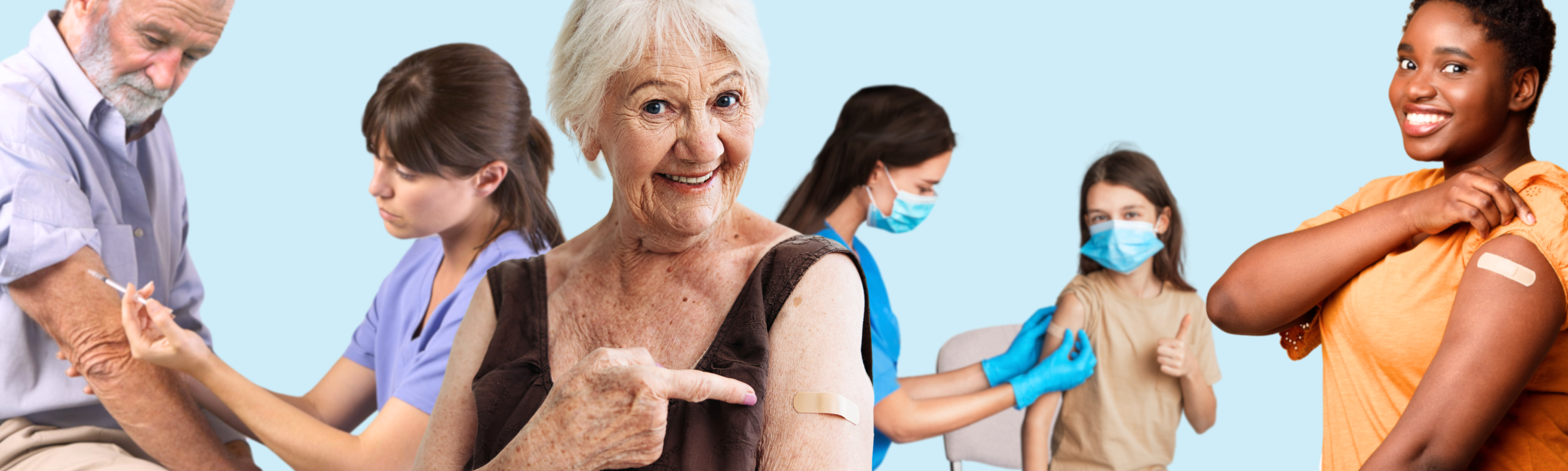 Mixed group of people of all ages, gender - vaccination banner