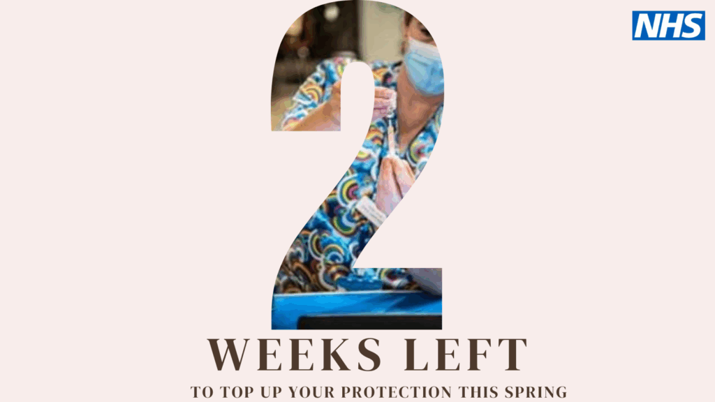 Graphic with a large number 2 "2 weeks left to top up your protection this spring"