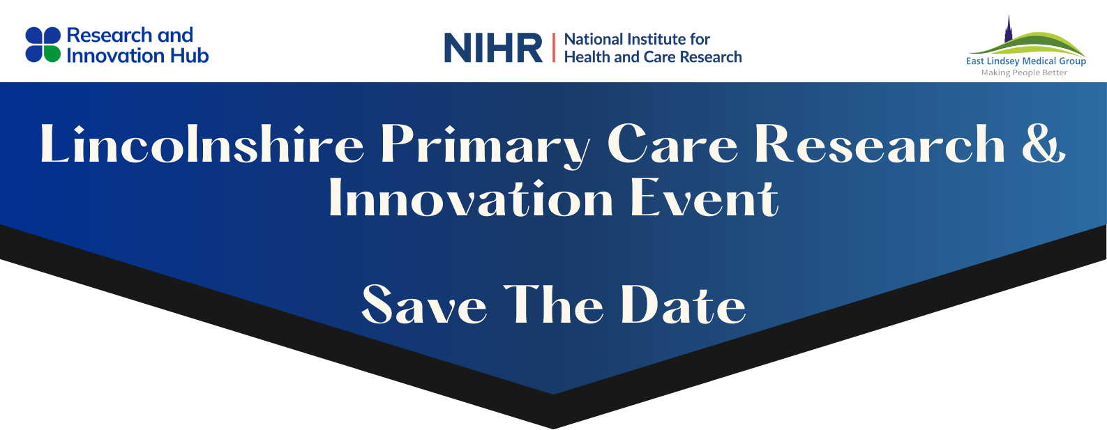 Banner announcing the Lincolnshire Primary Care Research & Innovation Event with a Save The Date message.
