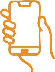 Orange outline of a hand holding a smartphone