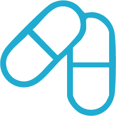 Light blue line drawing of two medication tablets e.g paracetamol