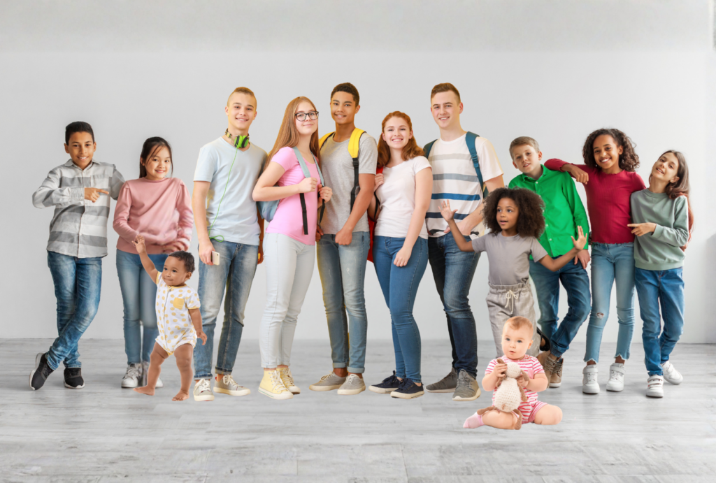 a photo of a group of mixed age children