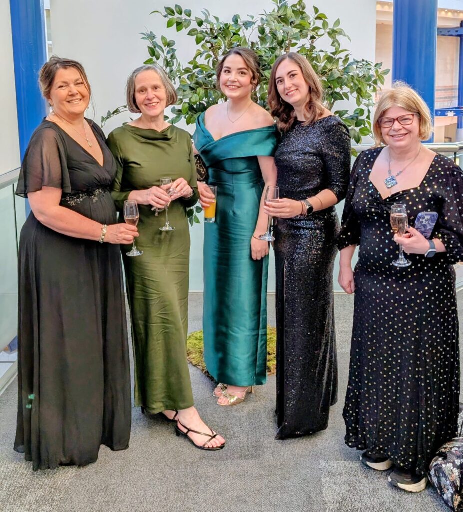 2. Group photo LR Sam Lewis - Macmillan Personalisation Lead ULTH; Kathie McPeake - Macmillan Cancer Development Manager; Chloe North - Living with Cancer Community Development Facilitator; Catherine Howle - Macmillan Personalisation Improvement Facilitator ULTH; Ellie Sadler - Living with Cancer Quality of Life and Community Development Programme Manager