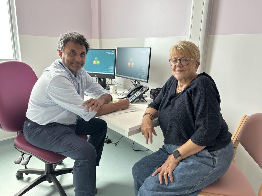 Orthopaedic Consultant Vikas Sharma with patient Linda Dalby in one of the clinics at Lincoln CDC