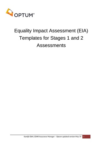 Equality Impact Assessment (EIA) Templates for Stages 1 and 2 Assessments