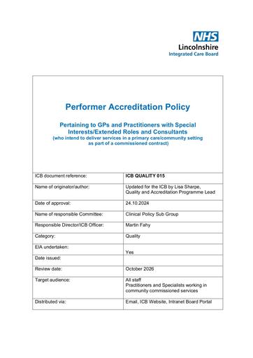 ICB QUALITY 015   Performer Acceditation Policy