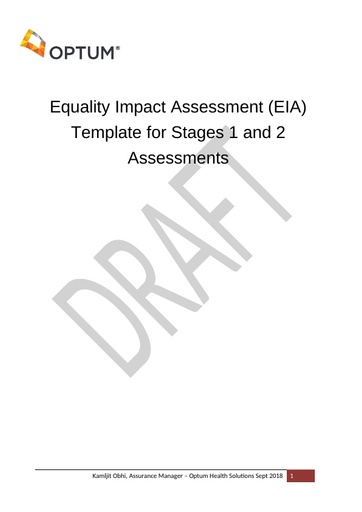Equality Impact Assessment (EIA) Template   Stage 1 and 2 assessments