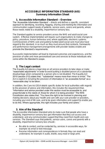 AIS summary information sheet