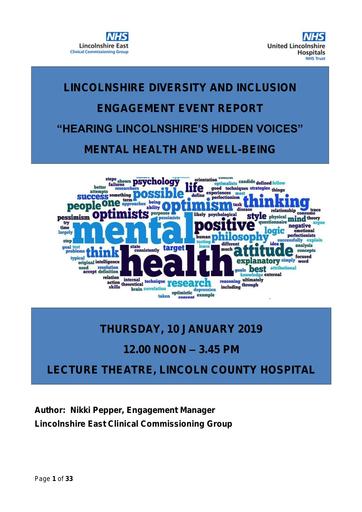 Equality and Diversity Engagement Report   Hearing Lincolnshire's Hidden Voices 10 January 2019v2