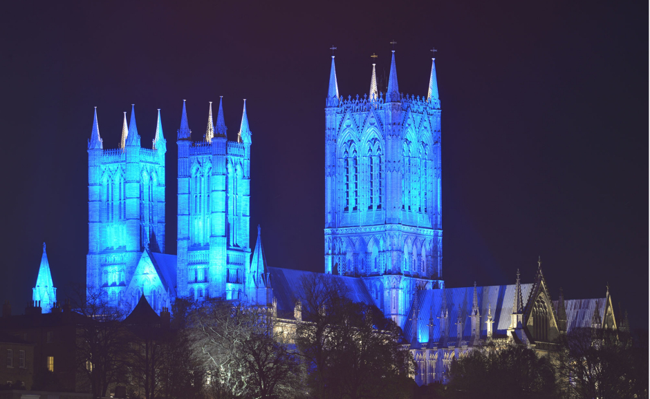 Lincoln-Cathedral-lit-up-blue